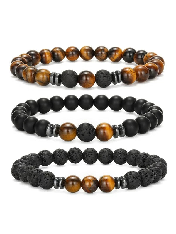 Men's 3pc Stone Beaded Bracelet Set