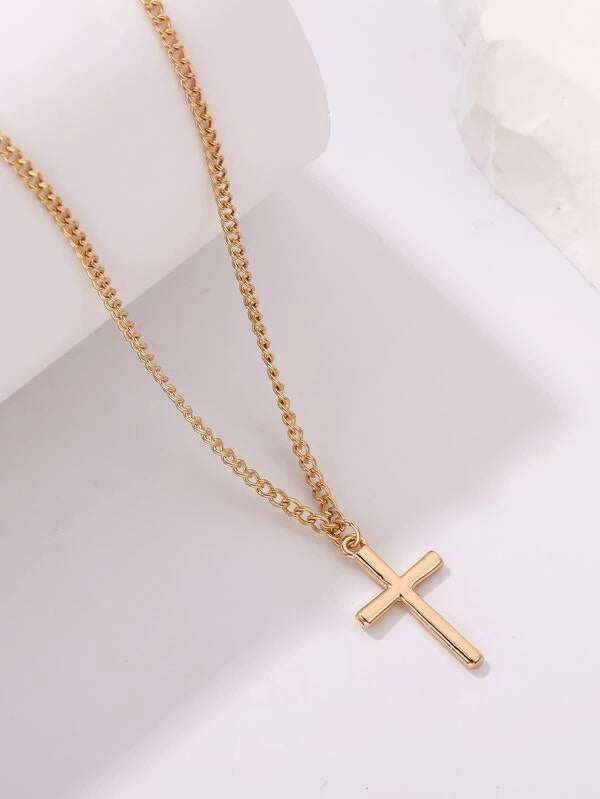 Classic Yellow Gold Chain & Cross Petit Set