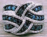 Twisted Designer Silver Plate & Blue Krystal Cocktail Ring.