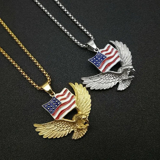 Patriotic Flag & Molded Eagle Necklace