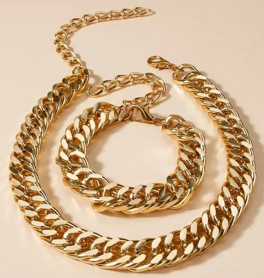 2 pc Gold Necklace & Bracelet Set