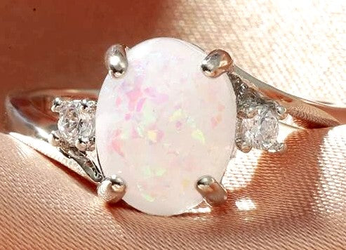 Ladies Opal & Krystal Silver Ring