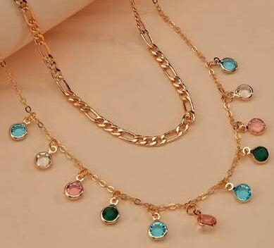 2 pc Gold and Multi-Jeweled Necklaces