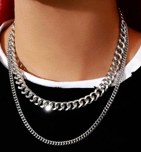 Silver Italian Design 2pc Men's Necklace Set