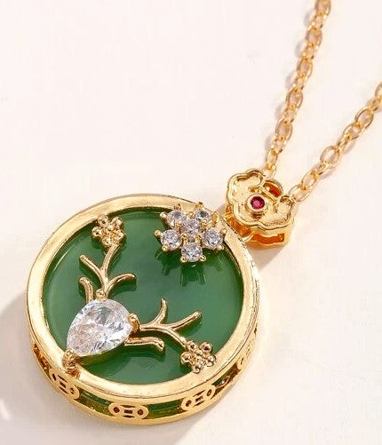 Gold, Jade and Diamond Chinese Necklace & Pendant