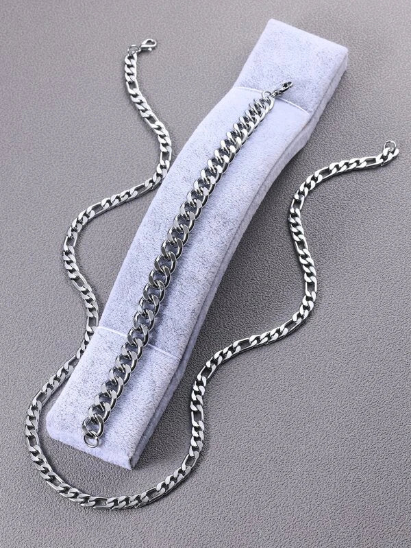 Men's Silver Chain Necklace & Bracelet Set