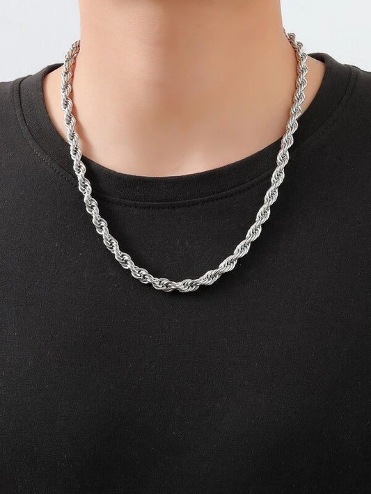 Men's Silver Twisted Rope Design Necklace