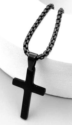 Matt Black Stainless Steel Designer Chain and Cross Pendant.