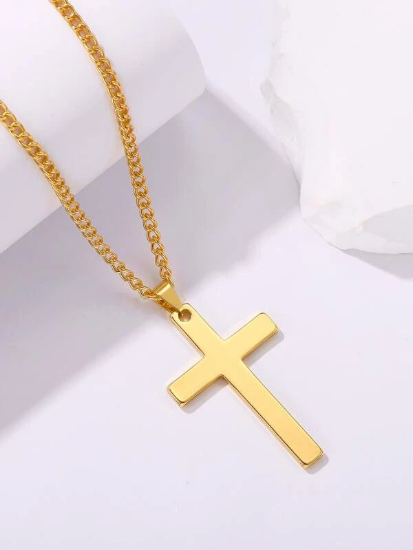 Gold Electroplated Chain and Cross Pendant.