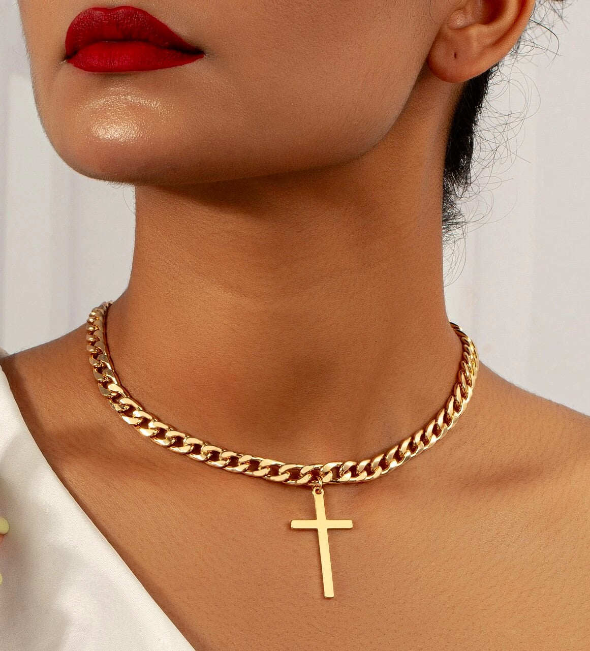 10K Gold Electroplated Necklace & Cross Pendant