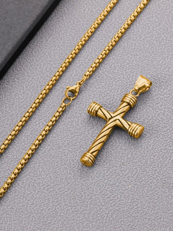 Italian 14K Two-Tone Gold Double Cross Necklace