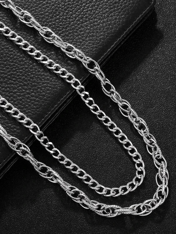 Unique 2 pc Silver Designer Link Chain Necklaces