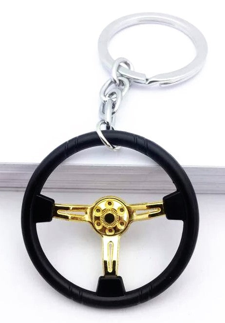 Gold + Black Sports Car Steering Wheel Key Chain