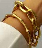 Gold Electroplated Bamboo & Chain Link Bracelet Set