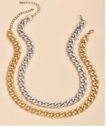 Classic Gold & Silver Chain Link Necklace Set