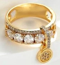 10K Gold Electroplated Multi-Krystal Diamond Ring with Attached Designer Fob.