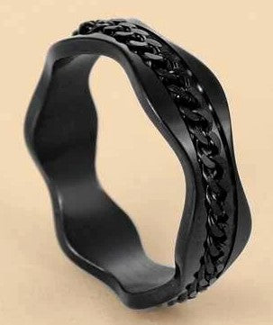 Men's Black Designer Chain Link Ring