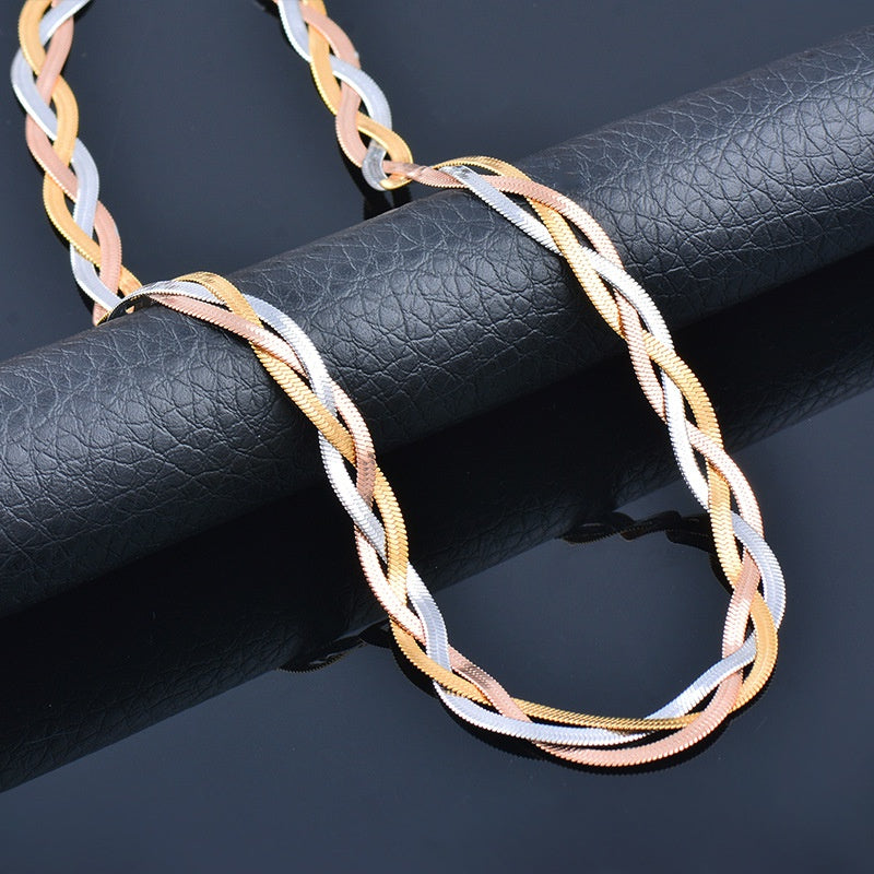 3 Layer Intertwined Gold Electroplated Necklace.