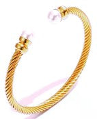 Yurman Inspired Gold and Pearl Expandable Bracelet